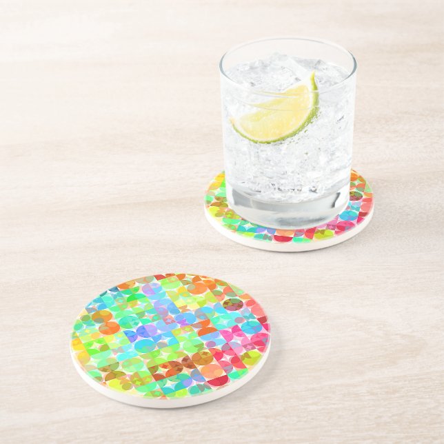 Bright Colours Retro Squares Circles Mosaic Coaster (Side)