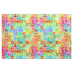 Bright Colours Retro Squares Circles Mosaic Patter Fabric