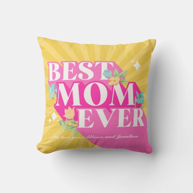  Bright Colours Retro Typography Best Mum Ever Cushion (Front)