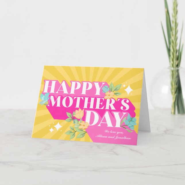 Bright Colours Retro Typography Happy Mothers Day Card (Front)