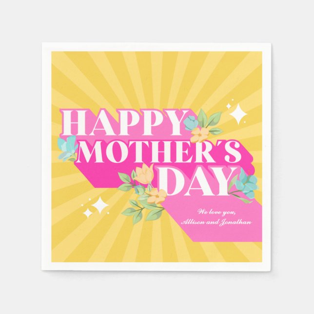  Bright Colours Retro Typography Happy Mothers Day Napkin (Front)