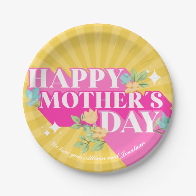  Bright Colours Retro Typography Happy Mothers Day Paper Plate (Front)