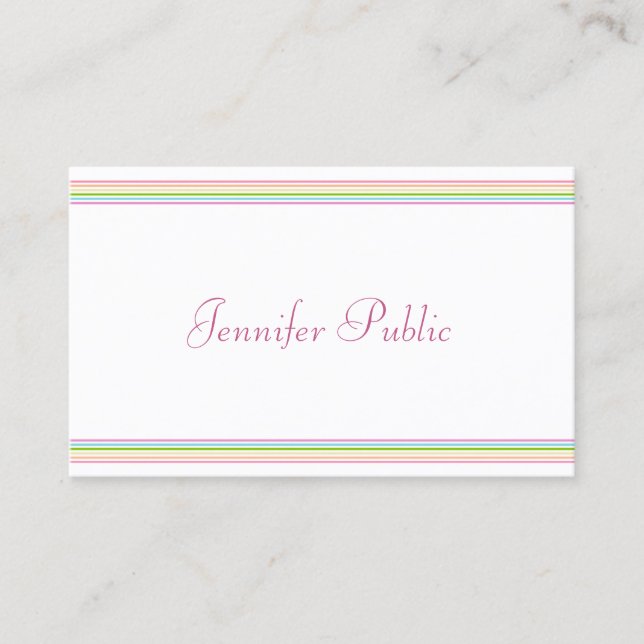 Bright Colours Stripes Template Modern Handwritten Business Card (Front)