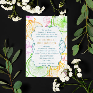 Bright Colours Stylised Vintage Bicycle Wedding Invitation