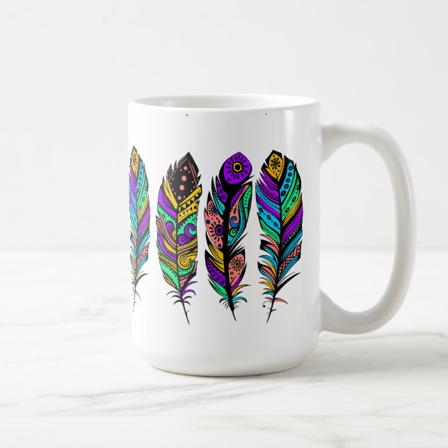 Bright Colours Tribal feathers illustration Coffee Mug (Right)