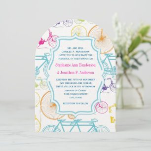 Bright Colours Vintage Bicycle Pattern Wedding Invitation
