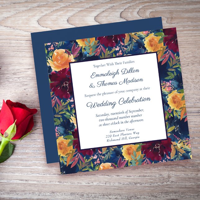 Bright Colours Watercolor Floral Pattern Wedding Invitation (Creator Uploaded)