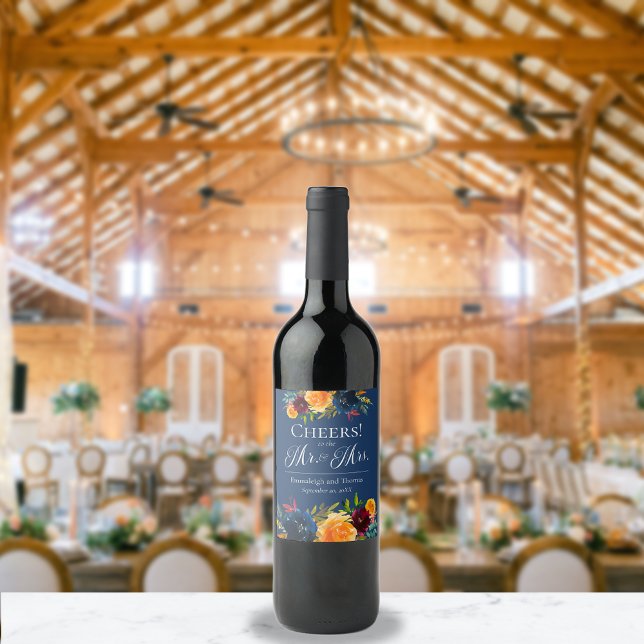 Bright Colours Watercolor Floral Wedding Wine Labe Label (Creator Uploaded)