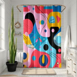 Bright colours whimsical shapes modern geometric shower curtain