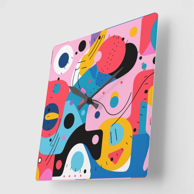 Bright colours whimsical shapes modern geometric square wall clock (Angle)