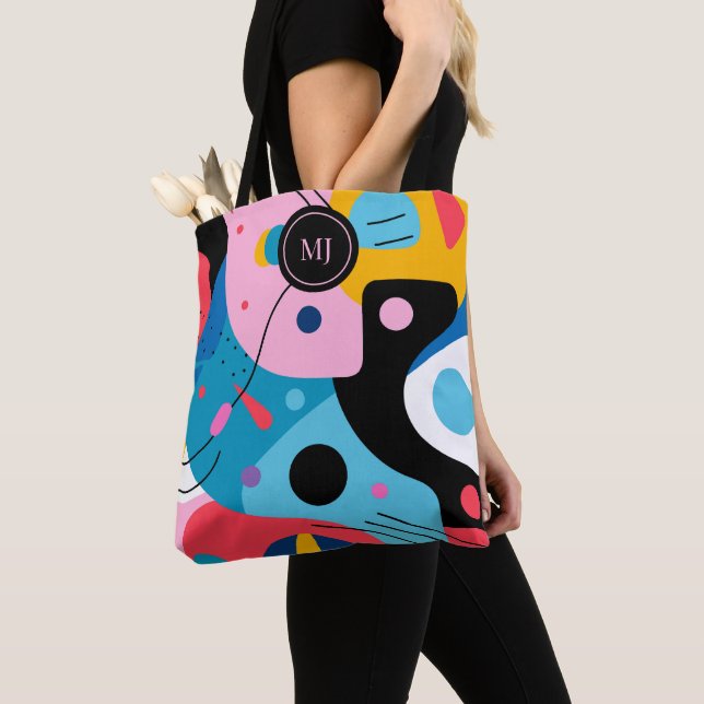 Bright colours whimsical shapes modern geometric tote bag (Close Up)