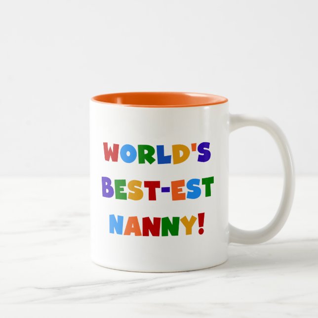Bright Colours World's Best-est Nanny Gifts Two-Tone Coffee Mug (Right)