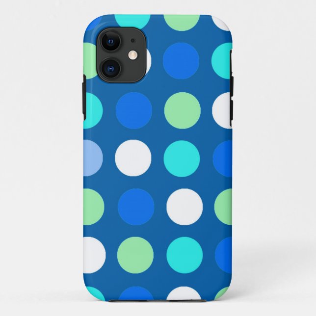 Bright cool, modern blue, white, green polka dots. Case-Mate iPhone case (Back)