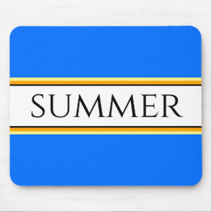 Bright Cool Nautical Blue White SUMMER Stripes   Mouse Mat