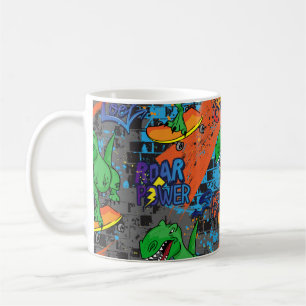 Bright cool seamless pattern with dinosaur on a sk coffee mug