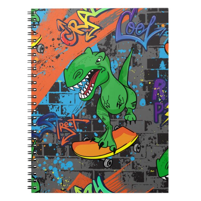Bright cool seamless pattern with dinosaur on a sk notebook (Front)