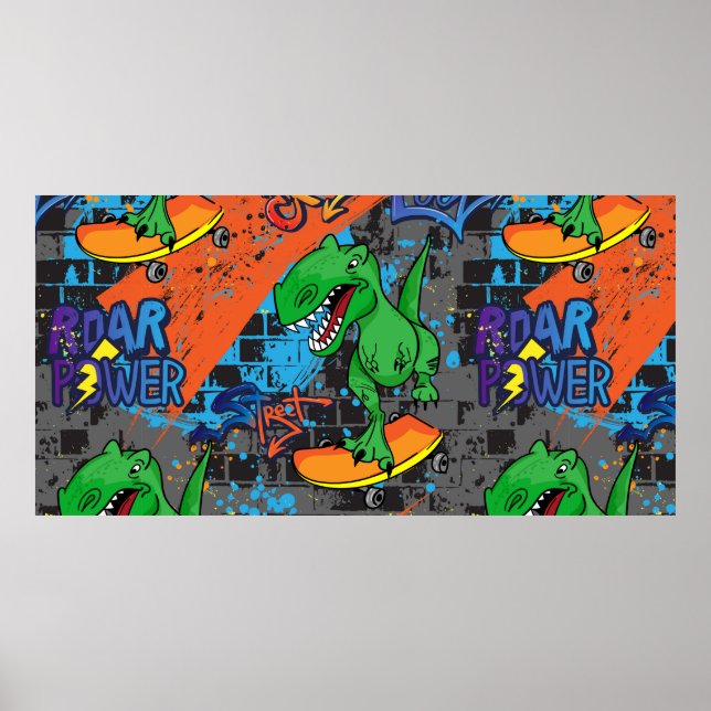 Bright cool seamless pattern with dinosaur on a sk poster (Front)