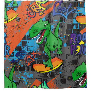 Bright cool seamless pattern with dinosaur on a sk shower curtain