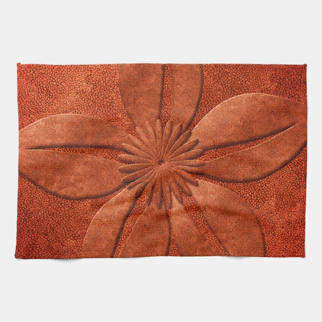 Bright Copper Look Textured Flower Tea Towel (Horizontal)