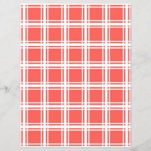 Bright Coral and White Plaid Craft Paper