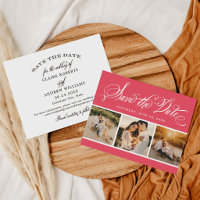 Bright Coral Calligraphy Three Photo Wedding
