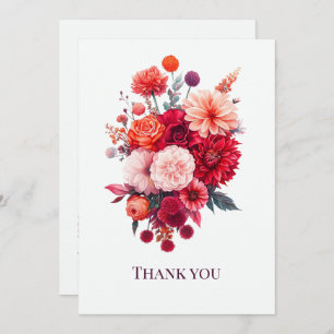 Bright Coral & Fuchsia Floral Bouquet Thank You Card