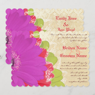Bright Coral Lime Purple Gerber Wedding Invite