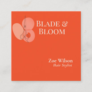 Bright Coral Orange Floral Hair Stylist Square Business Card