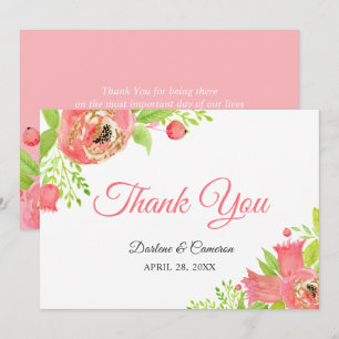 Bright Coral Pink Botanical Garden Thank You Card