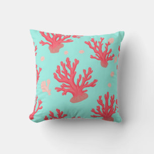 Bright Coral Teal Ocean Simple Nautical Summer Cushion