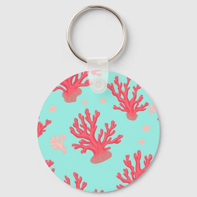 Bright Coral Teal Ocean Simple Nautical Summer  Key Ring (Front)