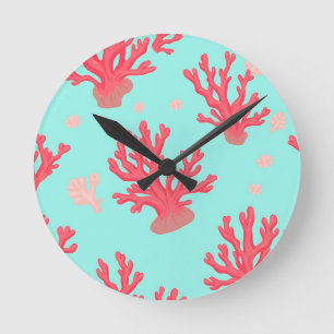 Bright Coral Teal Ocean Simple Nautical Summer Round Clock