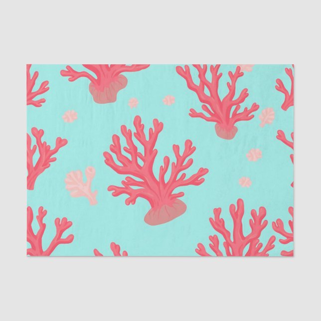 Bright Coral Teal Ocean Simple Nautical Summer  Tissue Paper (Front)