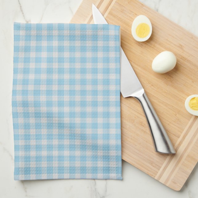 Bright Cornflower Blue Gingham Check Tea Towel (Quarter Fold)