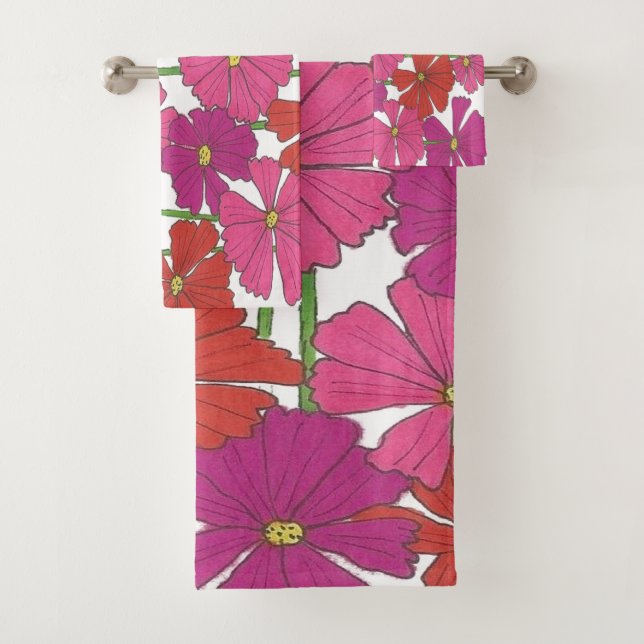 Bright Cosmos Floral Print  Bath Towel Set (Insitu)
