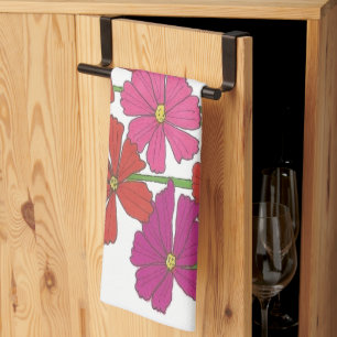 Bright Cosmos Floral Print Tea Towel