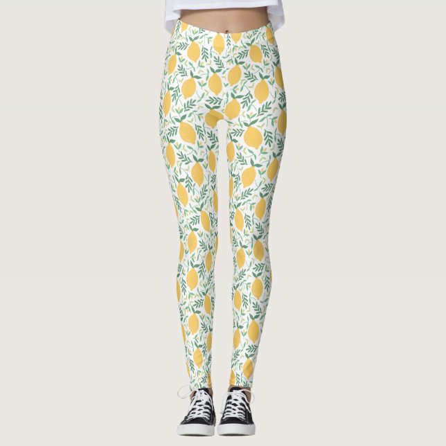 Bright Country Farm Yellow Lemon Pattern Leggings (Front)