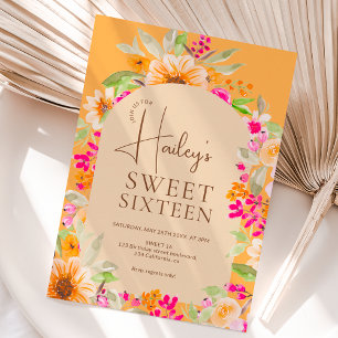 Bright Country floral watercolor Sweet 16 Invitation