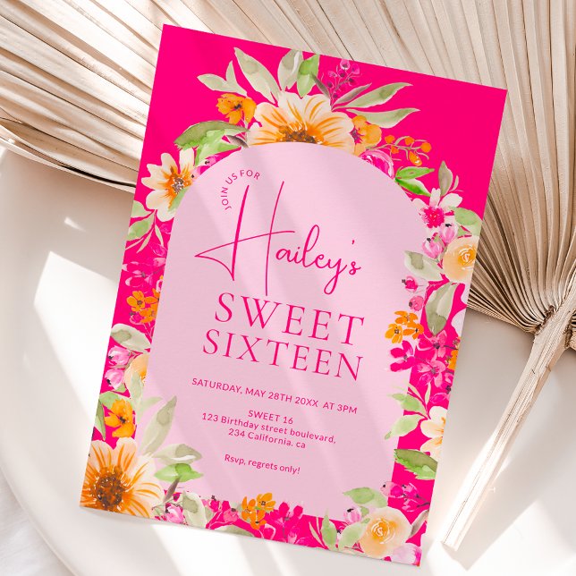 Bright Country floral watercolor Sweet 16 Invitation (Creator Uploaded)