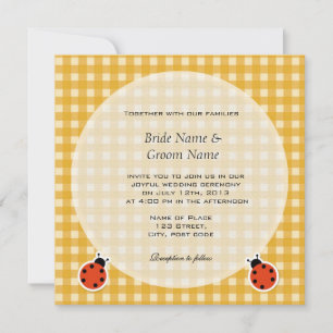 Bright country style plaids and lady bugs wedding invitation