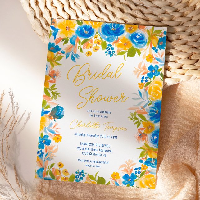 Bright country wild flowers script bridal shower invitation (Bright country wild flowers script bridal shower invitation)