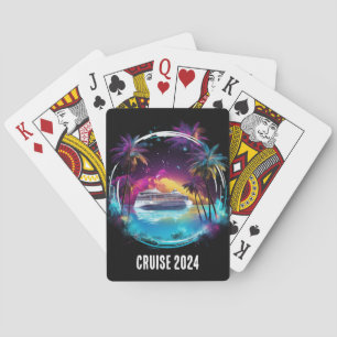 Bright Cruise Ship with Palm Trees Playing Cards