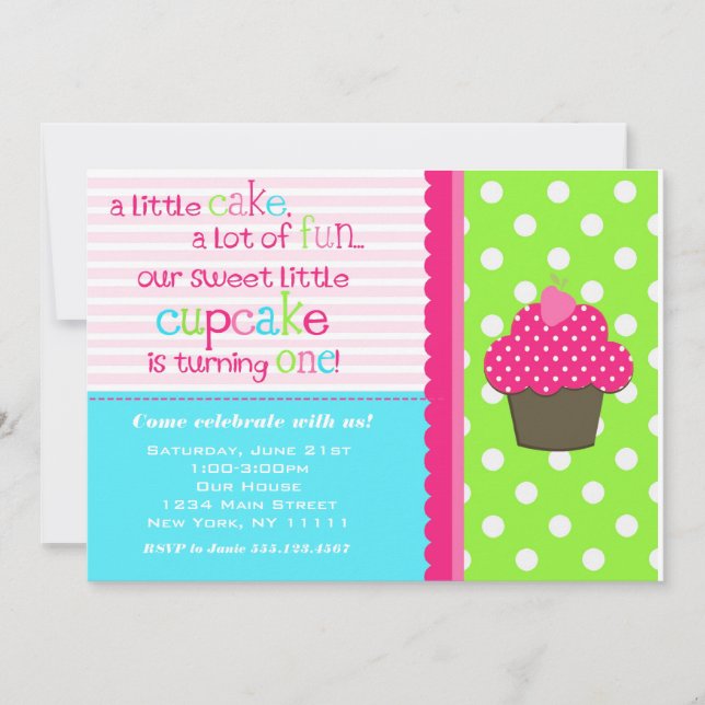 Bright Cupcake 1st Birthday Party Invitation (Front)