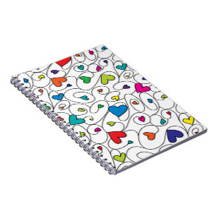 Bright curly hearts notebook