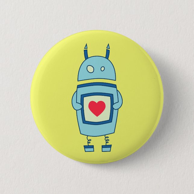 Bright Cute Clumsy Robot With Heart 6 Cm Round Badge (Front)