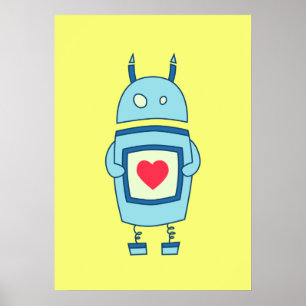 Bright Cute Clumsy Robot With Heart Poster