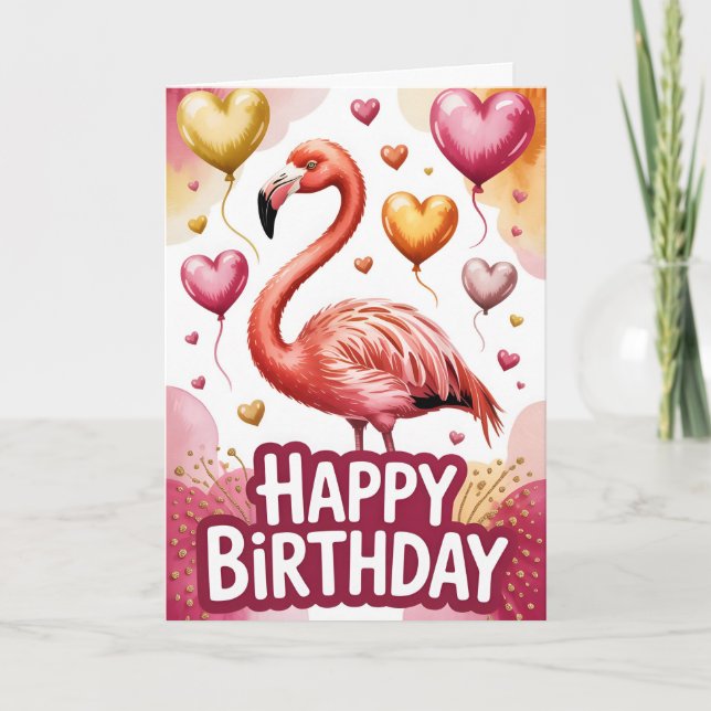 Bright & Cute Flamingo Birthday Card (Front)