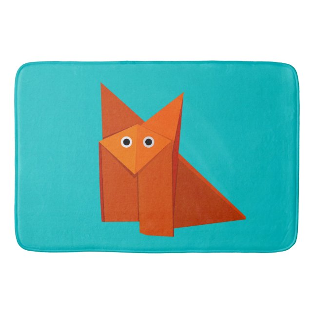 Bright Cute Origami Fox Bath Mat (Front)