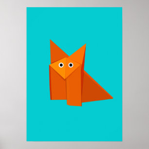 Bright Cute Origami Fox Poster