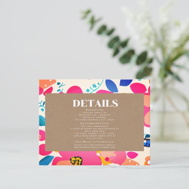 Bright Cutouts Floral Wedding Reception Details Enclosure Card (Standing Front)